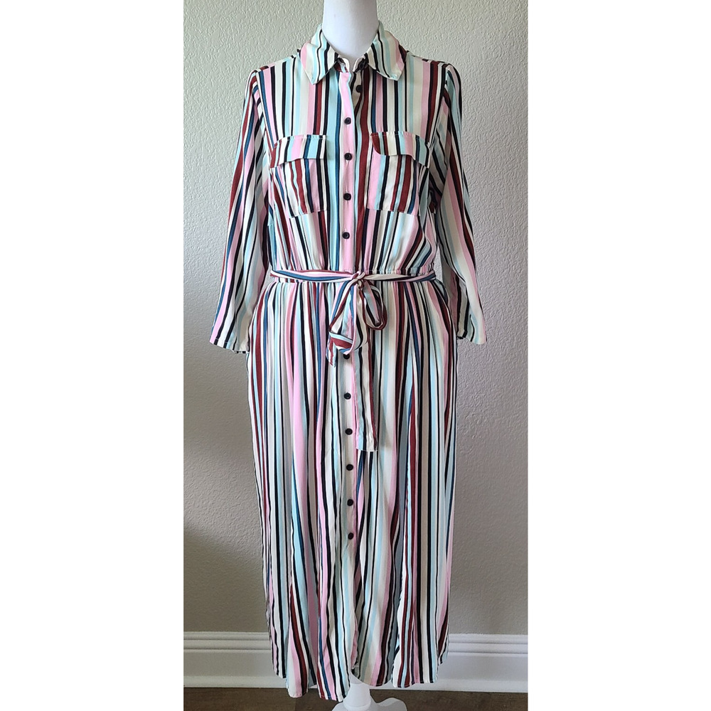 Torrid Midi Preppy Shirt Dress SZ US 10 M / L Resort Challis Button Front Stripe